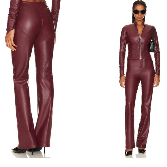 LOBA - burgundy fuax leather pants SIZE XS - Picture 4 of 6